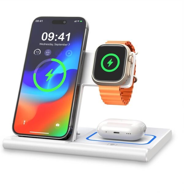Wireless Charger, 3 in 1 Wireless Charging Station for Multiple Devices,Wireless Charging Stand for iPhone15 14 13 12 11 Series, AirPods Pro 3 2 & Apple Watch [UL-Listed] (White)