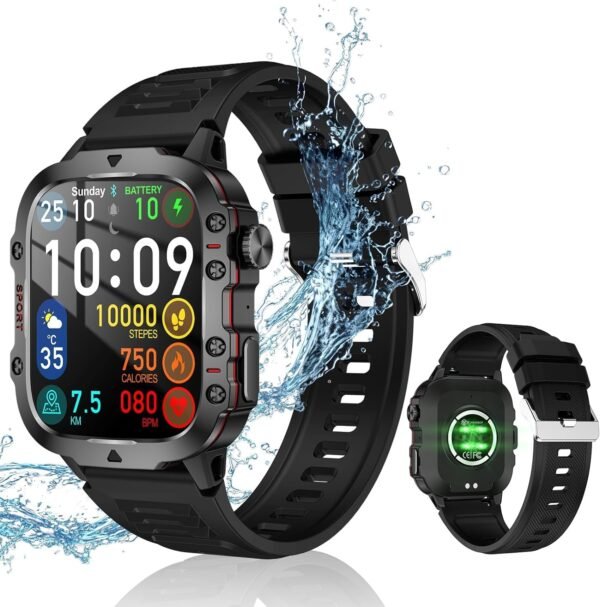 Blood Pressure Watch, Smart Watch, Men's Outdoor Fitness Tracker with Blood Pressure/Heart Rate/Stress/Carlorie Burned/Sleep Tracker IP68 Sport Watche for IOS/Android, Black