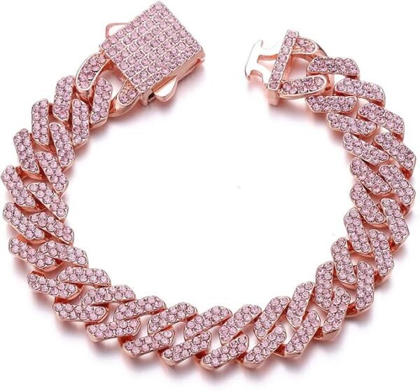 HIPBLING Cuban Link Bracelet for Women Diamond Miami Cuban Bracelet 12mm Pink Crystal Gold Silver Iced Out Bracelets Bling Hip Hop Jewelry for Womens Gift